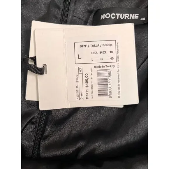 Nocturne Dress Womens Large Black Velvet Crystal Polka Dot Puff Sleeve Party L40 - Picture 5 of 9